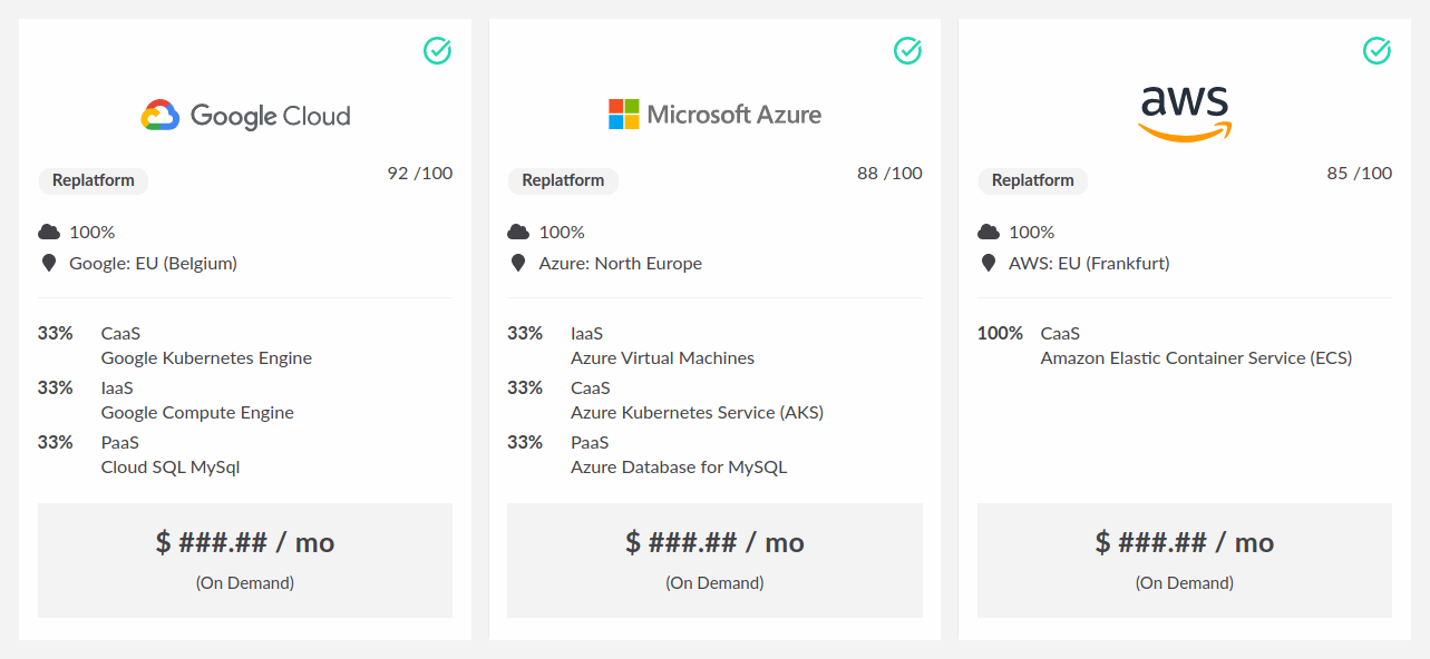 tool screenshot comparing aws vs azure vs gcp