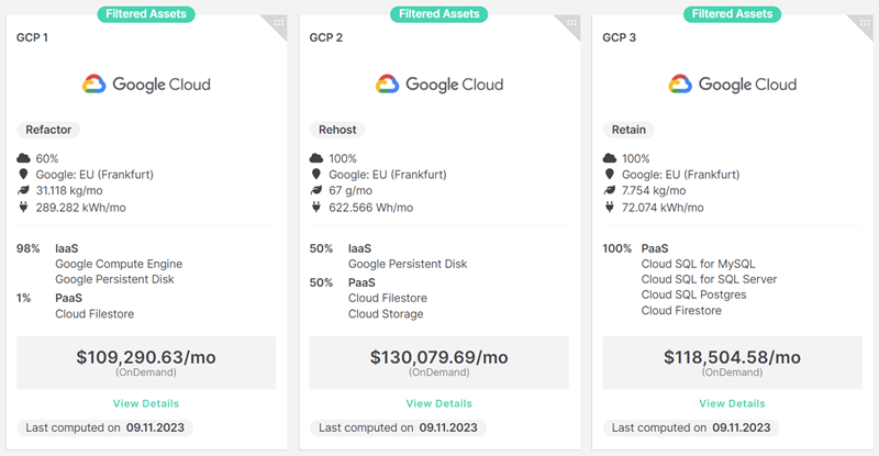comparison of migration scenarios to google cloud