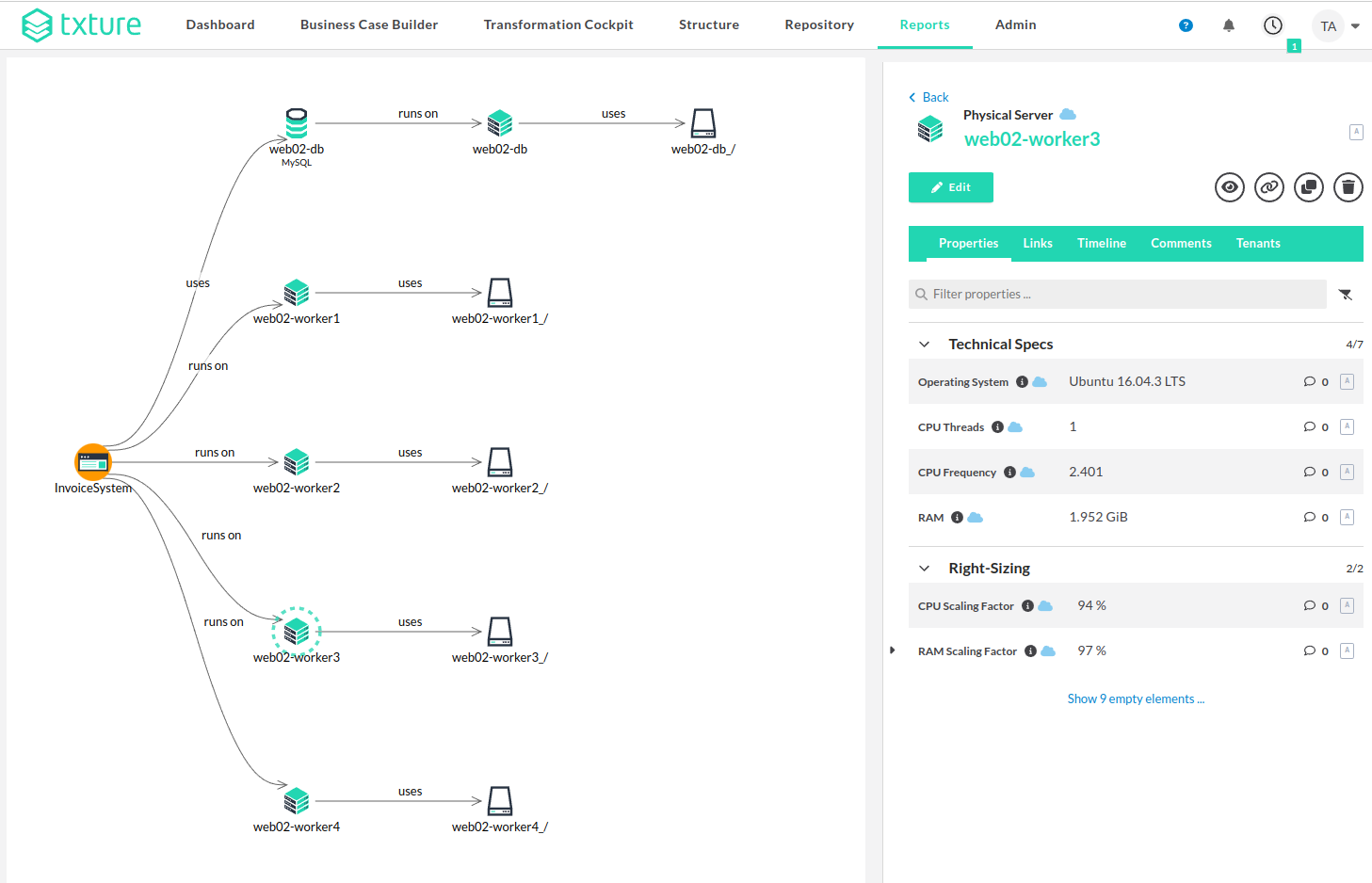 Example of infrastructure stack generated after a data import from cloudscape