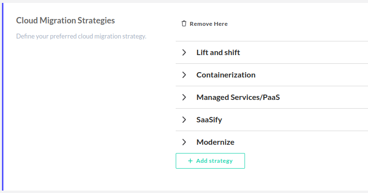 cloud migration strategy preference selection in txture