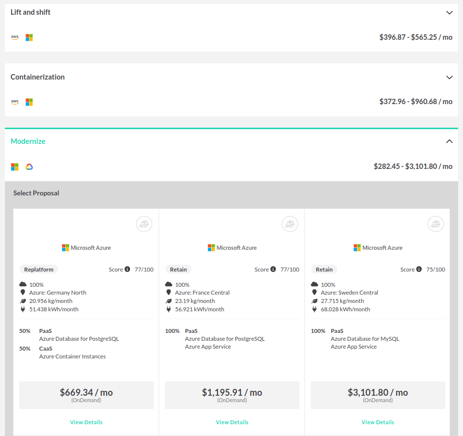 cloud proposal comparison in txture