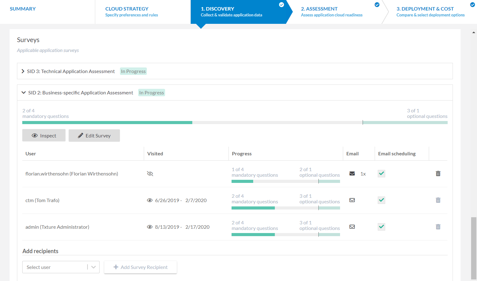 integrated survey to gather application data from application owners