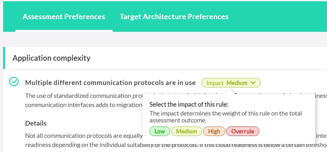 impact of cloud assessment rules can be set