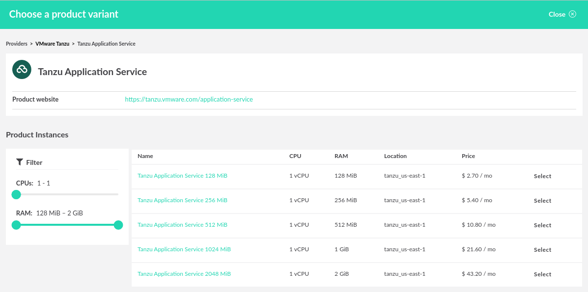 Select VMware Tanzu services in different configurations for your cloud proposal.