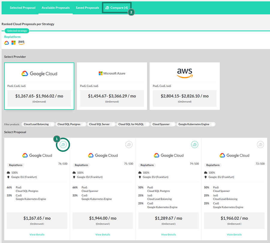 cloud proposal comparison