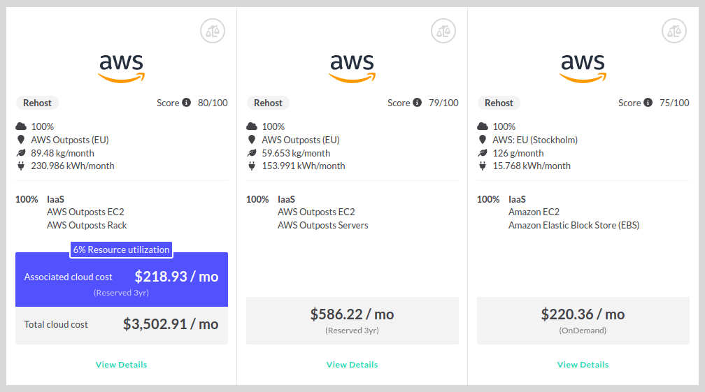 Comparing AWS Outposts in Txture's Cloud Transformation Software