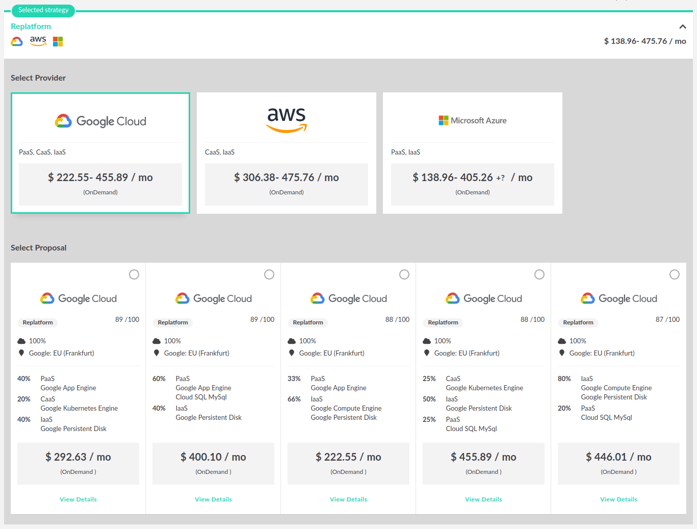 comparing alternative cloud application target architectures